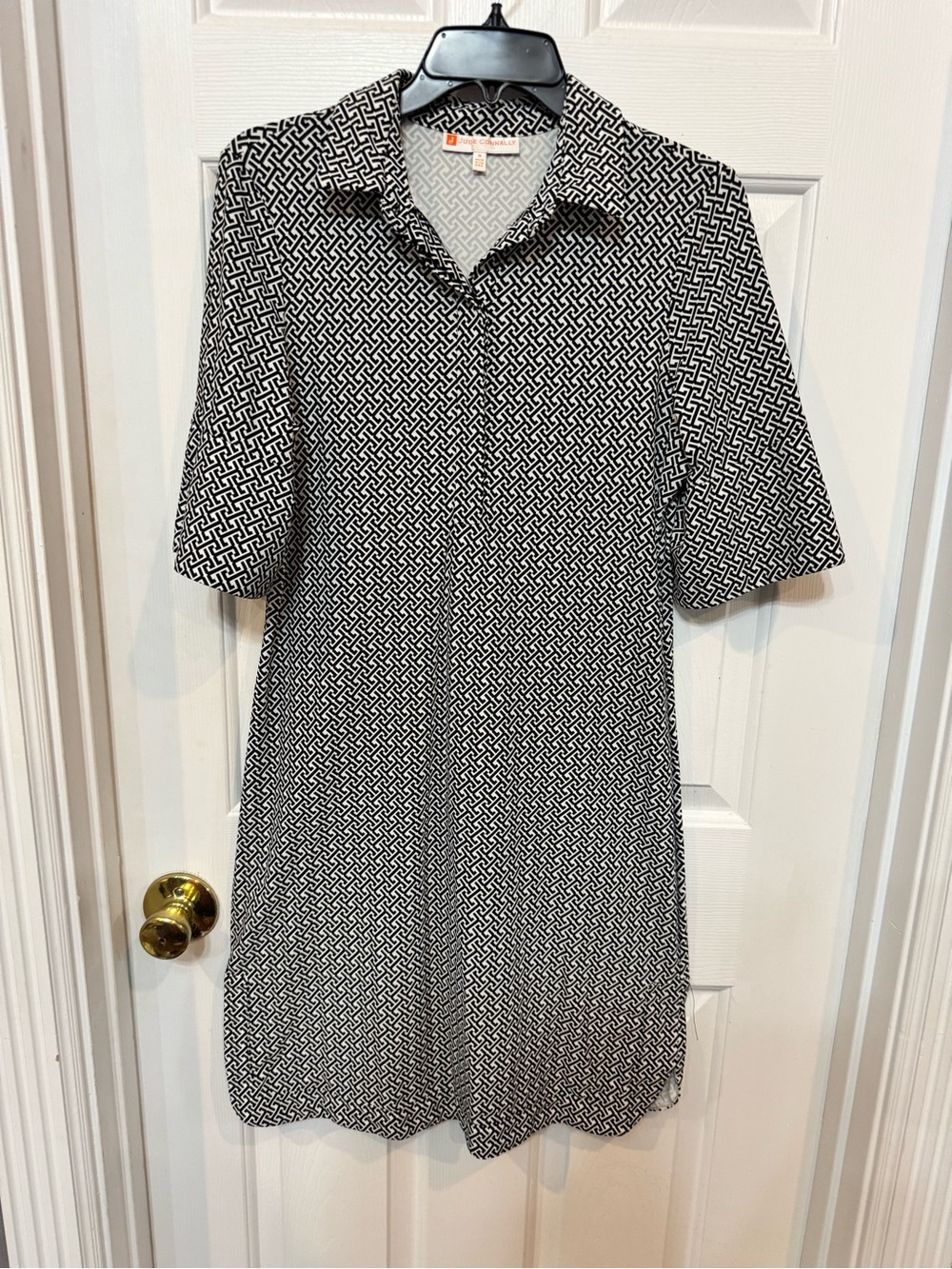 Jude Connally Black and White Geometric Midi Dress